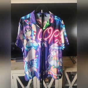 ASOS Y2k Anime Graphic Button-Up Shirt | Neon Manga Print | Bold Streetwear Top
